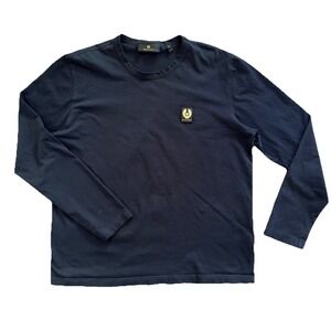 Belstaff Long Sleeve T Shirt Men XXL Navy Blue Logo Patch Cotton